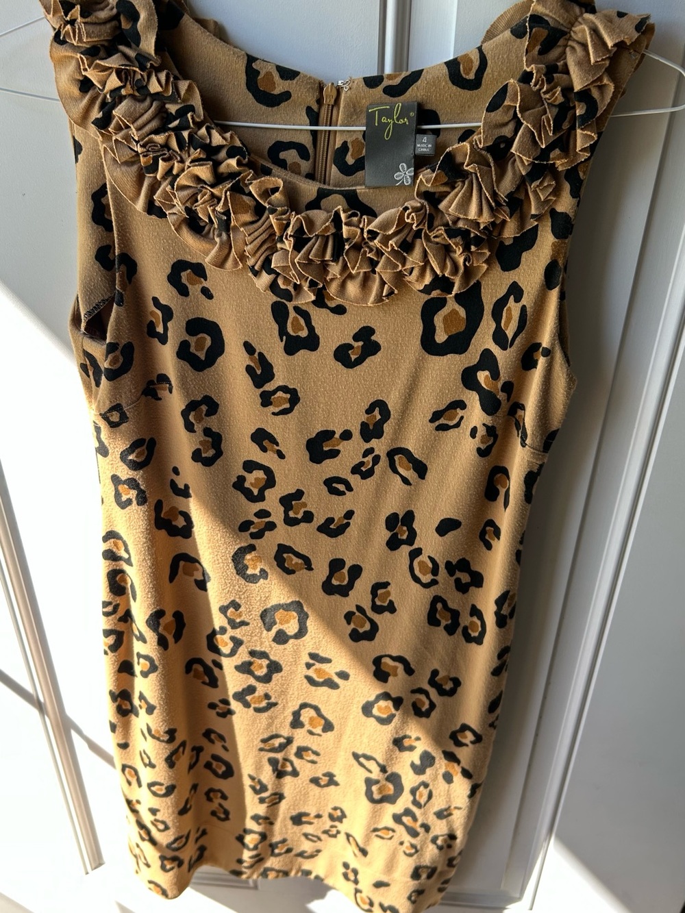 Taylor Leopard Print Ruffle Neck Mini Dress - Tan and Black